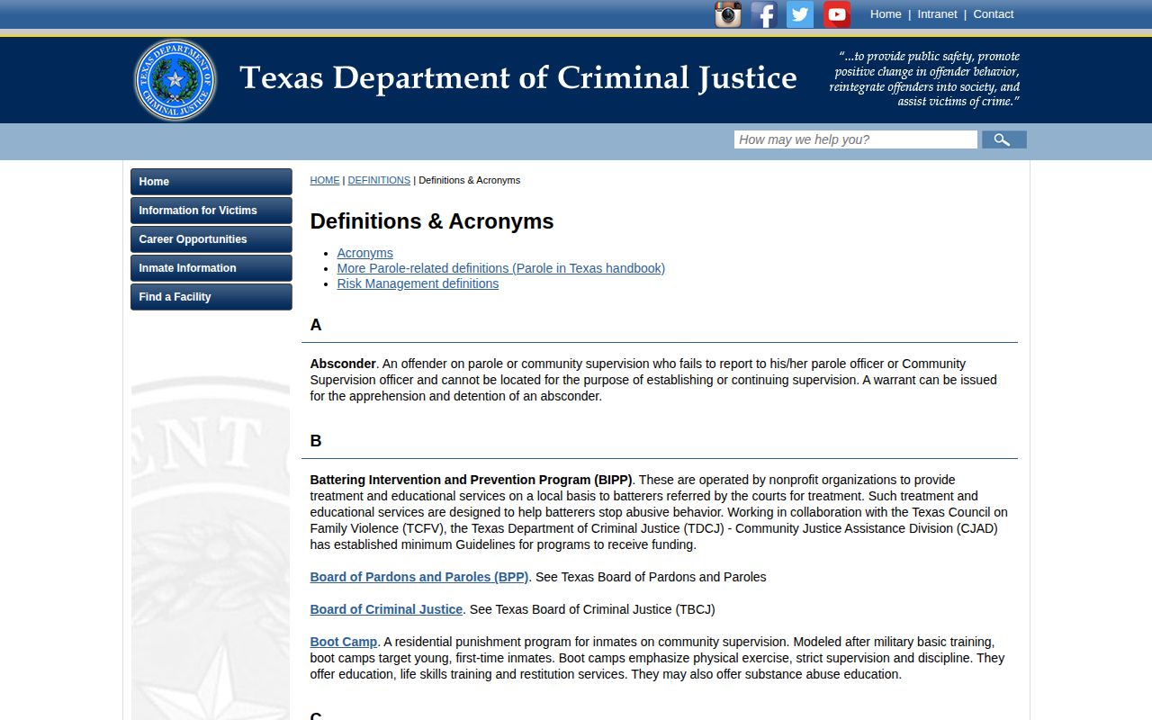 TDCJ definitions for projected release date and sentence dates